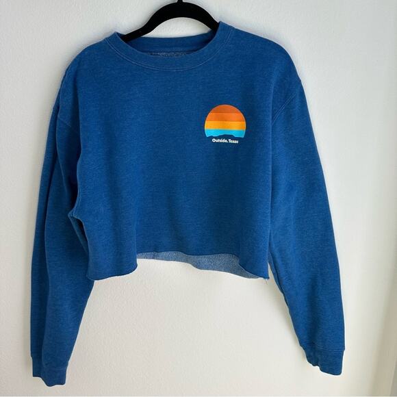 Outside, Texas Crewneck Womens Medium Blue Cropped Pullover Outdoors - Picture 1 of 4